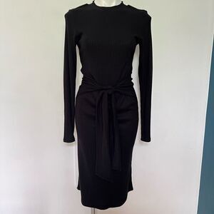 Fourteenth Place Long sleeve ribbed black midi body con dress